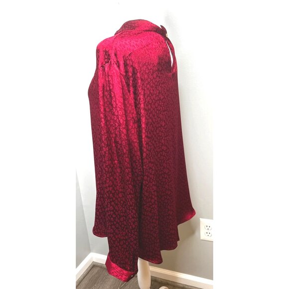 Roz & Ali Womens Red Leopard Print Long Sleeve Blouse Size Large - Picture 7 of 14
